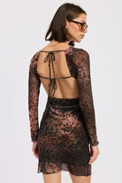 Open Back Animal Print Mesh Mini Dress