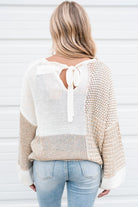 Mixed Knit Tie Keyhole Sweater