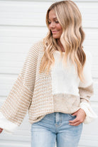 Mixed Knit Tie Keyhole Sweater