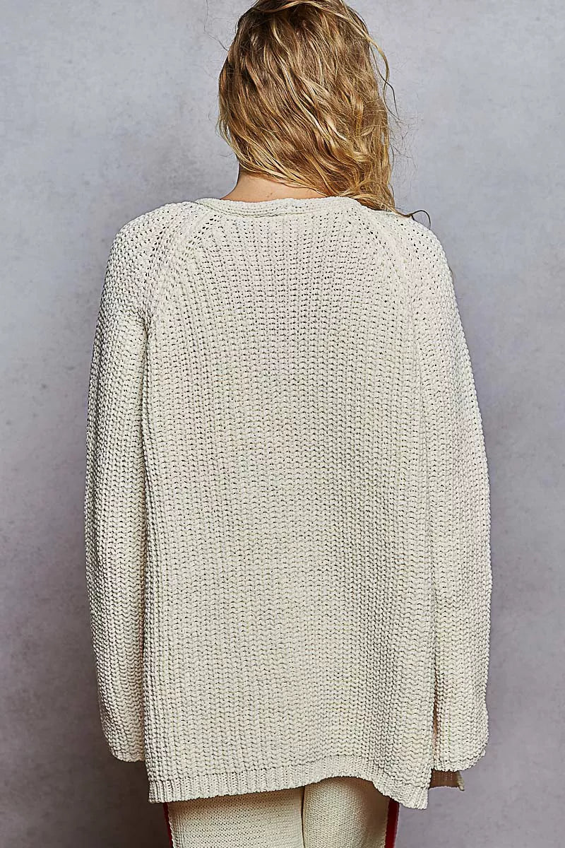 Open Front Knit Cardigan with Front Pocket