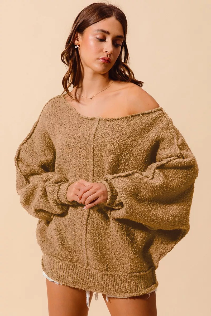Loose Fit Exposed Seam Slouchy Boucle Sweater