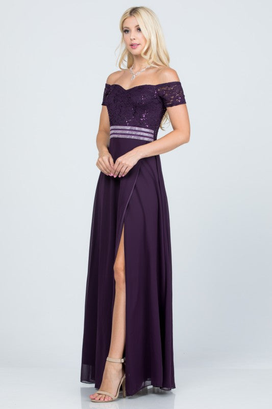 Off-Shoulder Full-Length A-Line Dress
