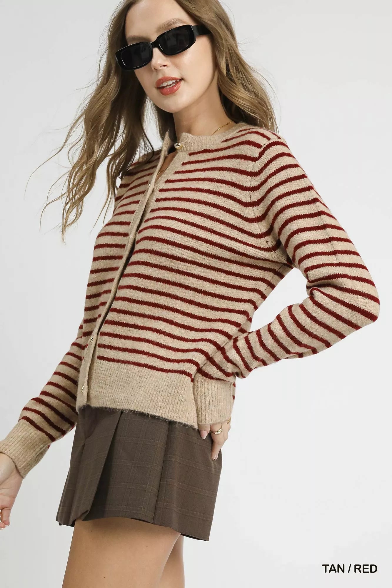 Umgee Striped Button-Up Knit Cardigan