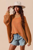 SO ME Oversized Two Tone Textured V Neck Sweater