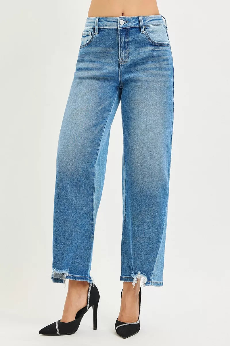Slouchy Cropped Barrel Jeans with Contrast Wash