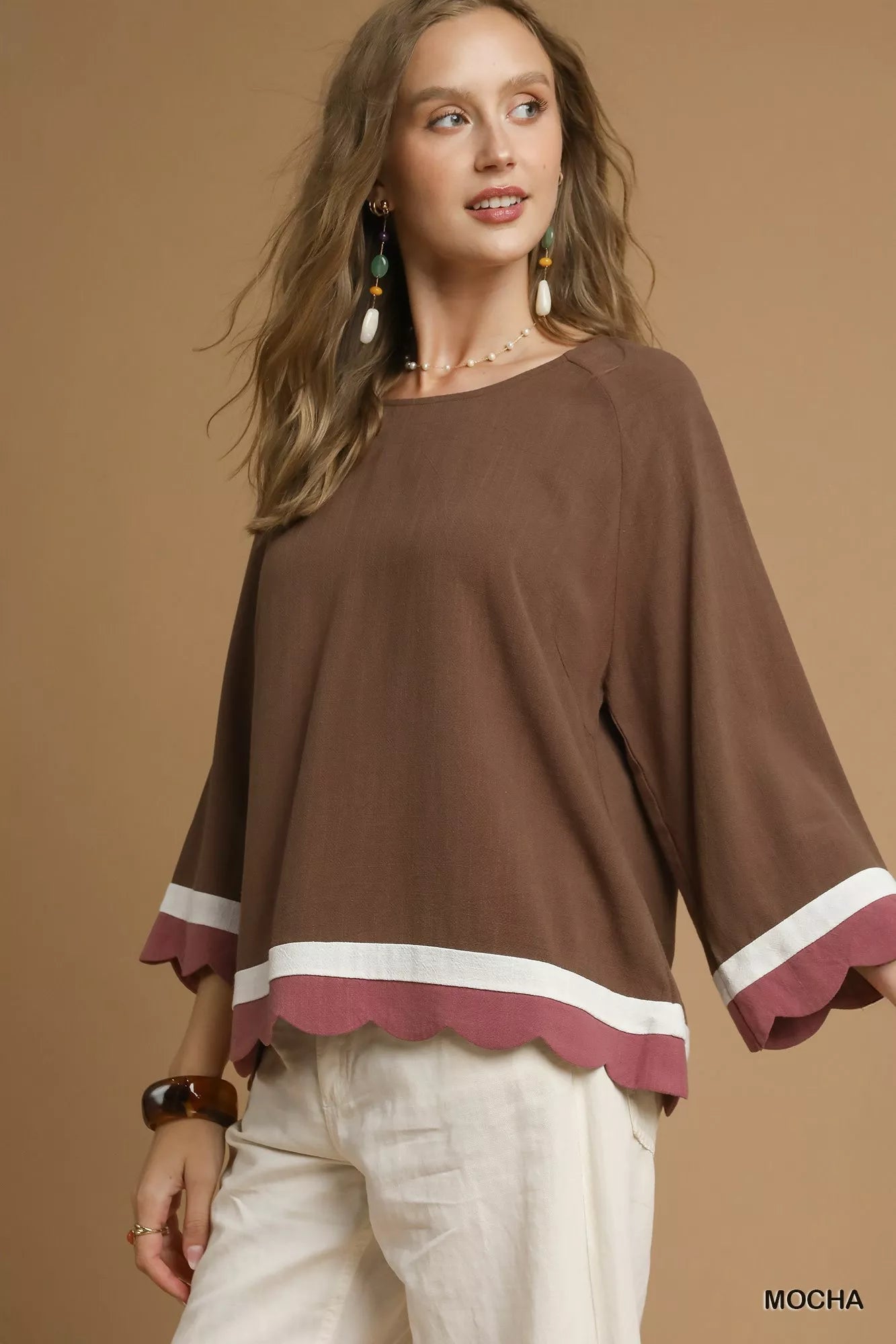 Scalloped Hem Color Block Top