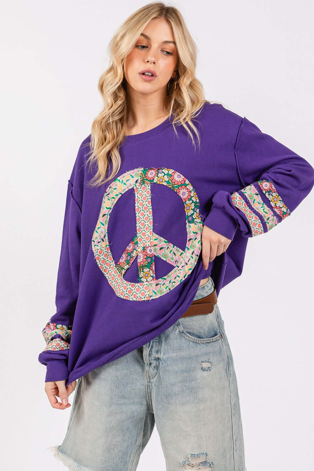 Peace Applique Patch Long Sleeve Top