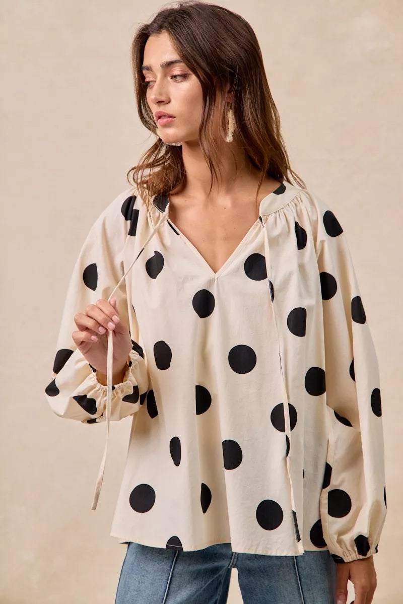 Polka Dot Balloon Sleeves Blouse