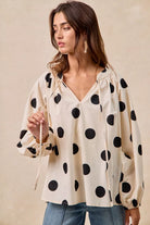 Polka Dot Balloon Sleeves Blouse