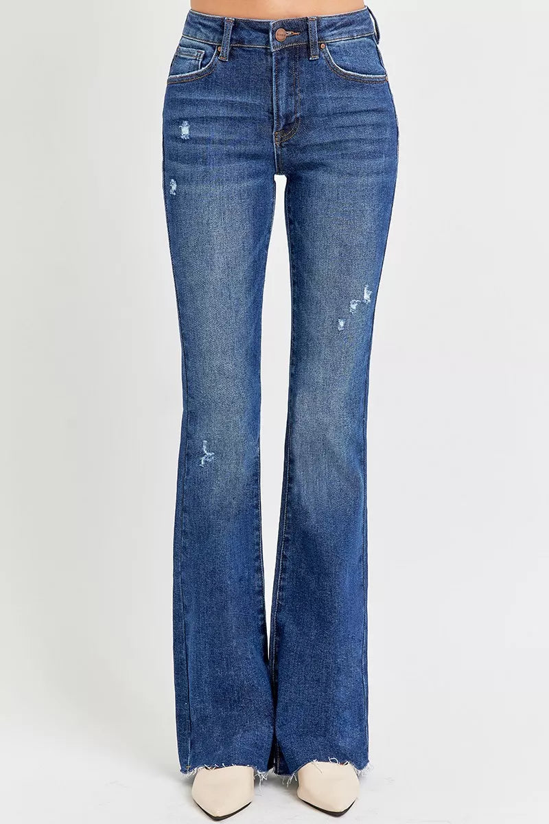 Distressed Mid Rise Flare Jeans