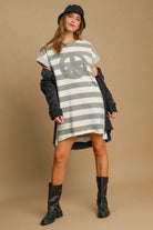 Peace Applique Striped Mini Dress