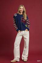 Flower Jacquard Striped Sweater