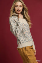 Leopard Print Quarter-Zip Knit Sweater