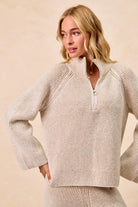 Rib Textured Knit Collared Top with Zip Up