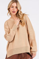 Side Slit Round Neck Drop Shoulder Sweater