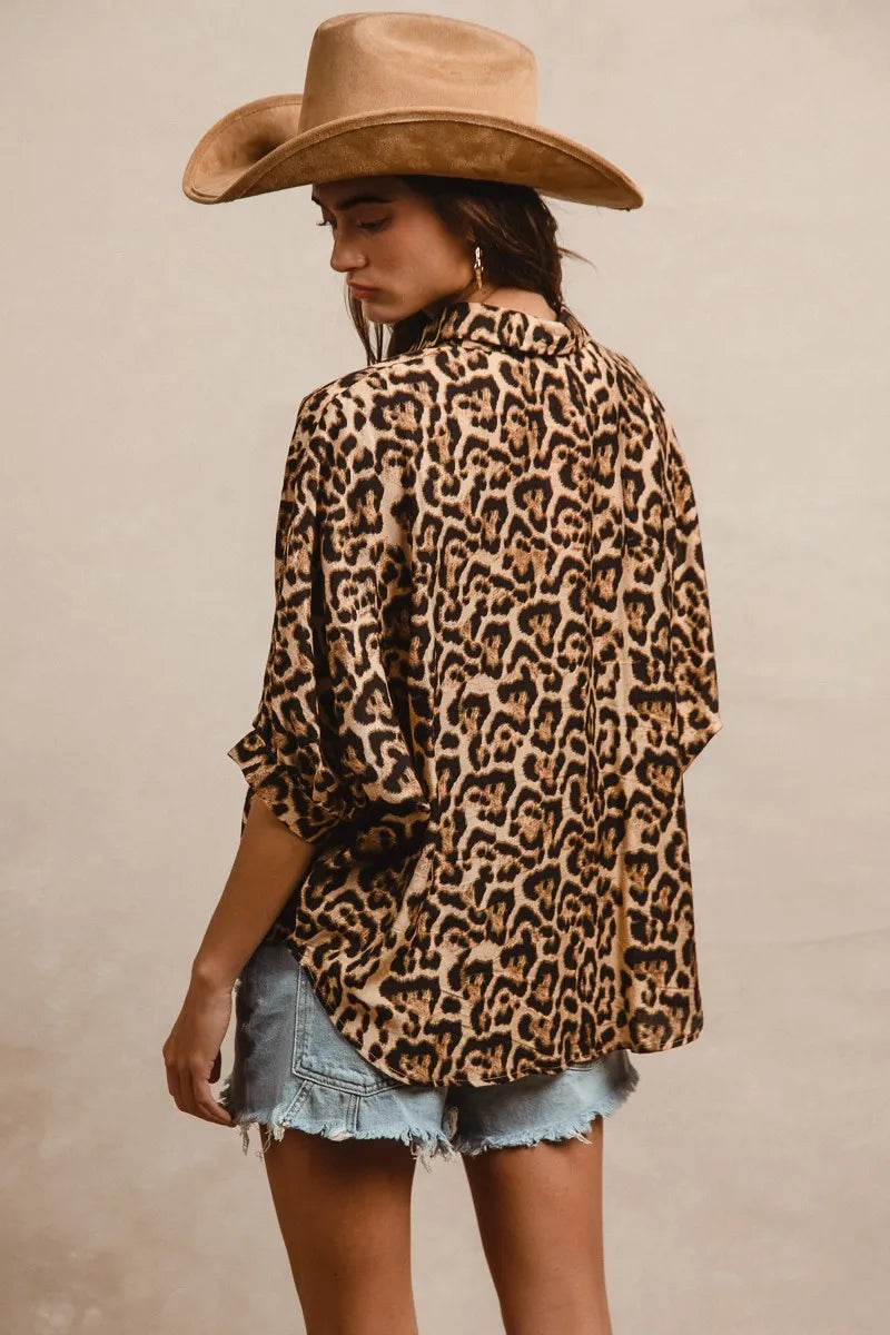 BiBi Leopard Prints Overseized Short Sleeves Top