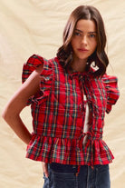 SO ME Christmas Holiday Plaid Ruffled Quilt Vest Top