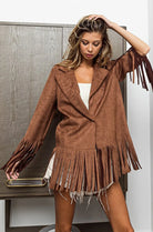 Faux Suede Blazer with Fringed Hem