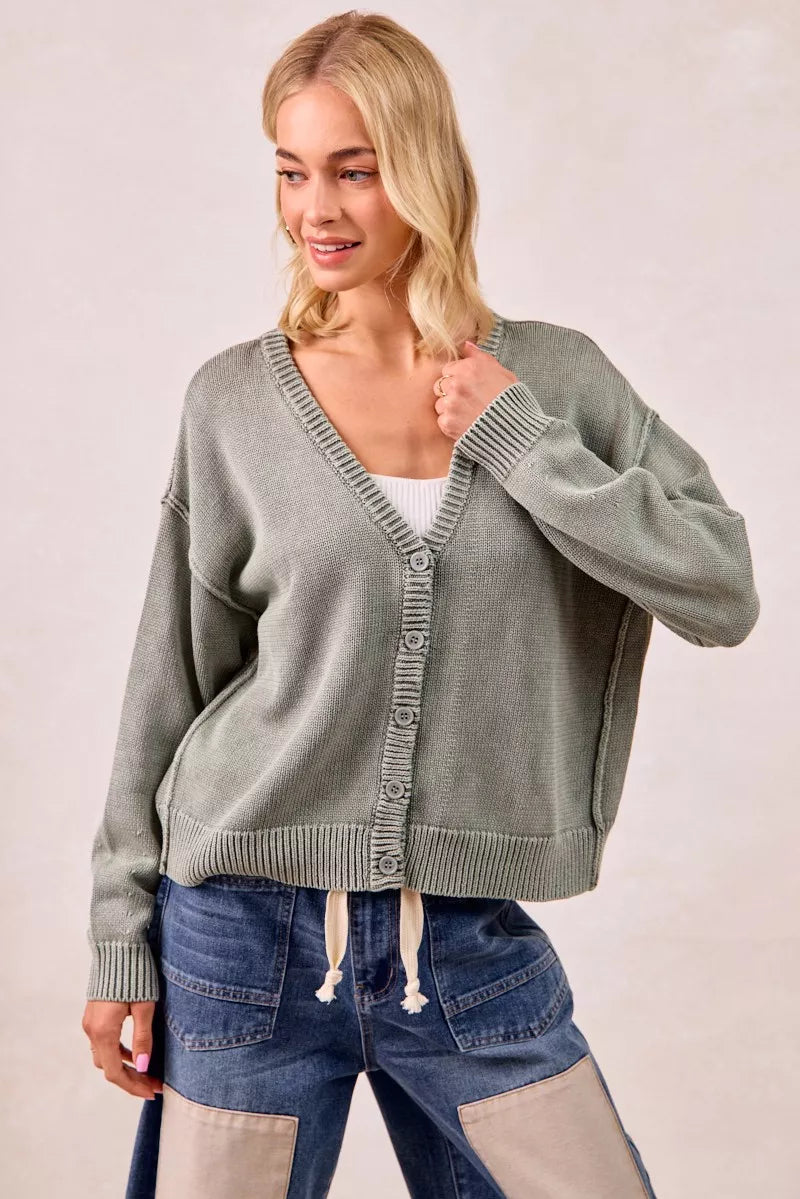 Washed Sweater V-Neck Cardigan