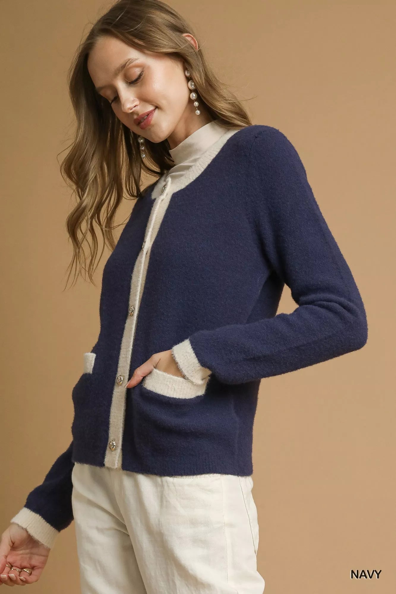 Two-Tone Button Front Cardigan