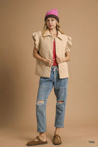Corduroy Quilted Ruffle Sleeve Vest