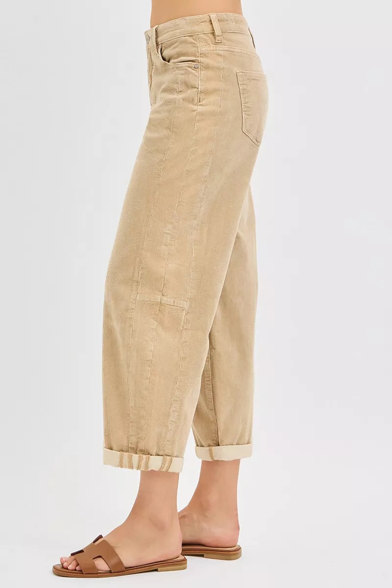 High Rise Crop Barrel Corduroy Pants