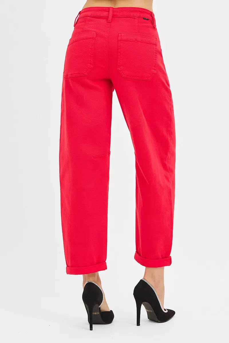 High Rise Ankle Cuffed Barrel Pants