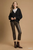 Button-Front V-Neck Knit Cardigan