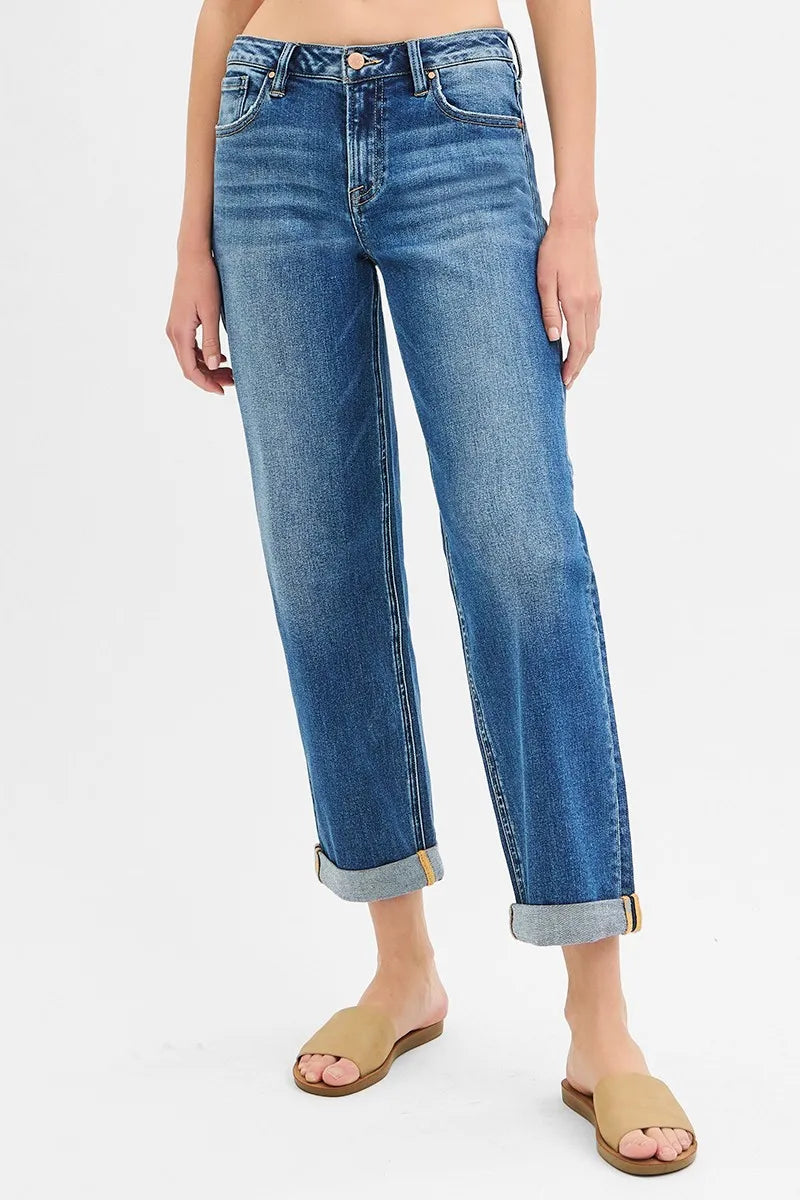 Mid Rise Boyfriend Roll Up Jeans