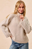 Rib Textured Knit Collared Top with Zip Up