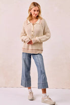 Half Button Ribbed Two Tone Sweater