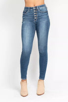 High Rise Button Fly Skinny Jeans