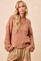 BiBi Chunky Knit Sweater with Flower Detail Sleeves