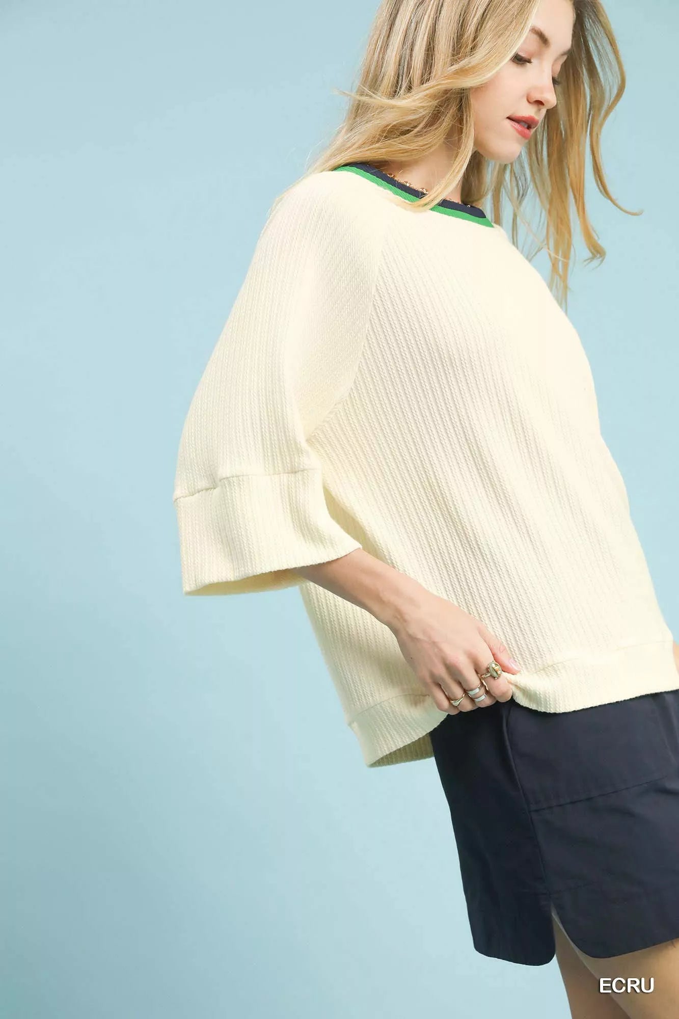 Ribbed Knit Top with Contrast Trim
