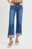 RISEN Mid Rise Ankle Straight Jeans with Cuffed Hem