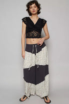 Contrast Floral Drawstring Wide Leg Pants