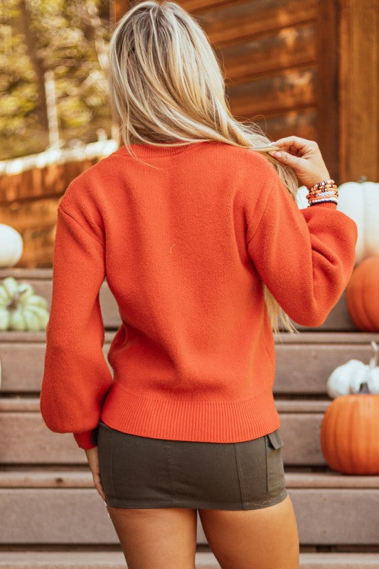 Pumpkin Print Drop Shoulder Sweater