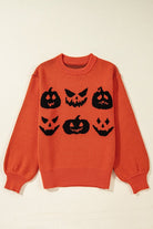 Pumpkin Print Drop Shoulder Sweater