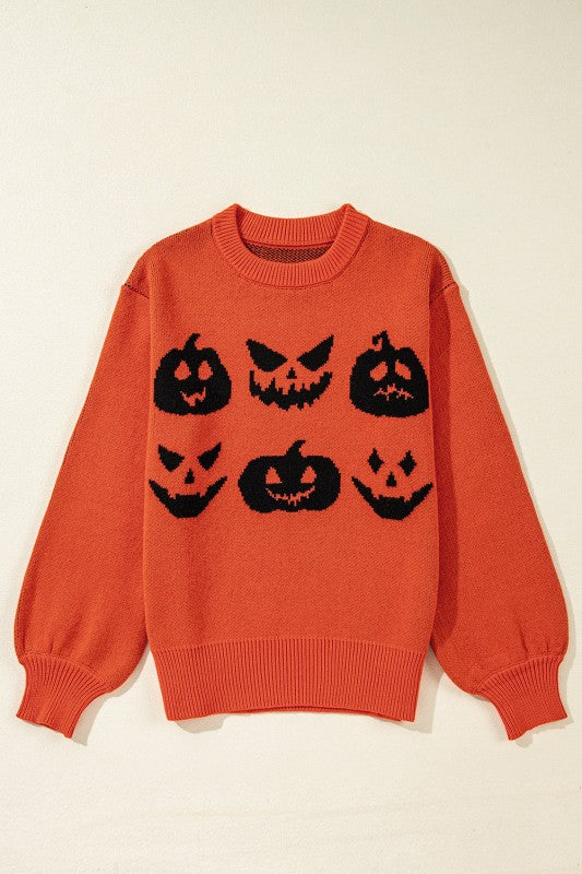 Pumpkin Print Drop Shoulder Sweater
