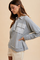 Annie Wear Striped Button Detail Long Sleeve Polo Top