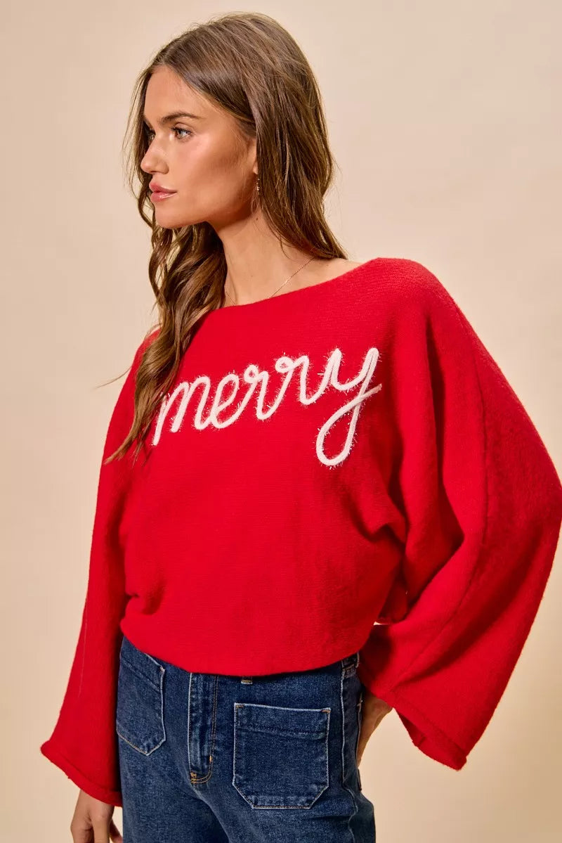 Merry Tinsel Lettering Christmas Sweater
