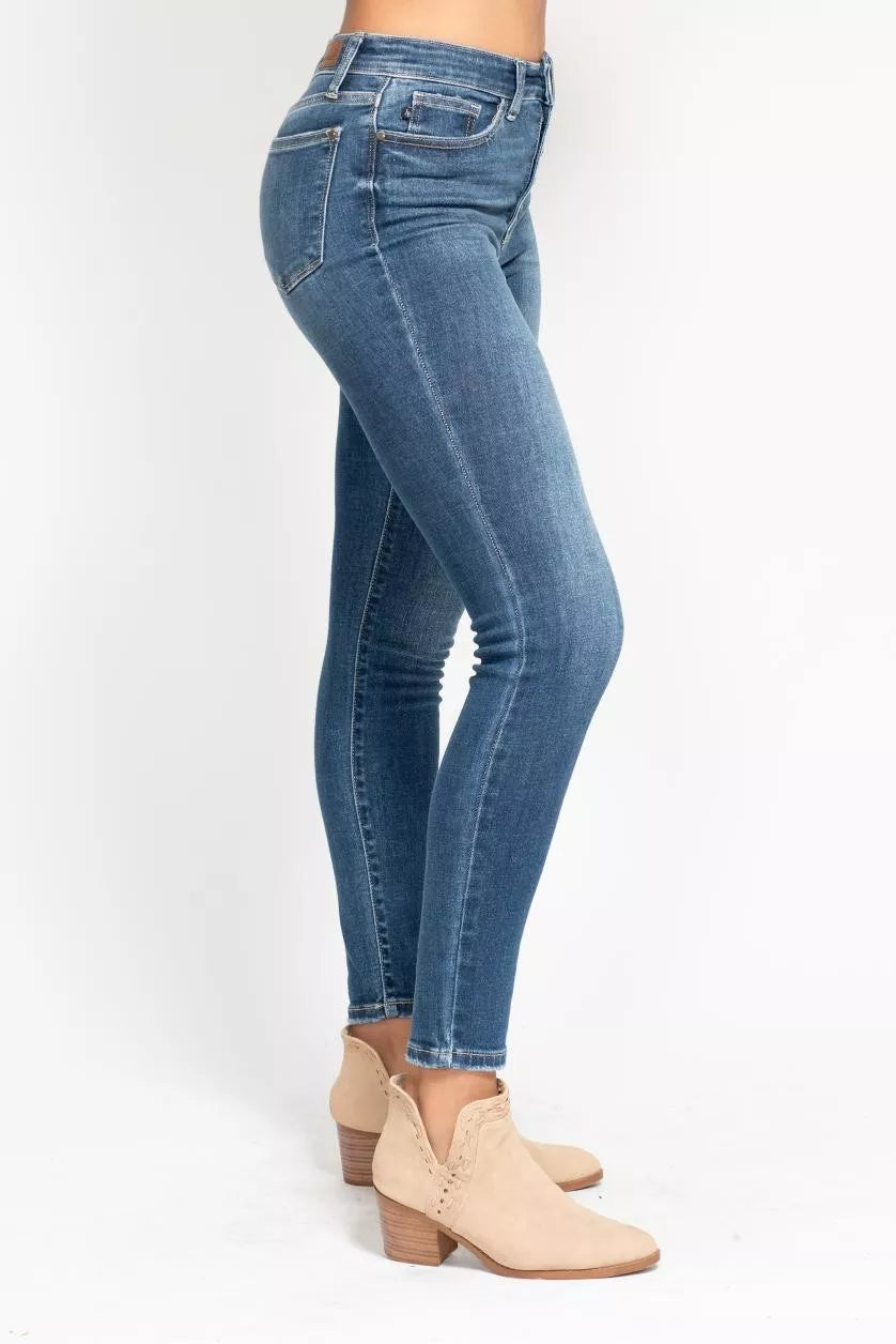 High Rise Button Fly Skinny Jeans