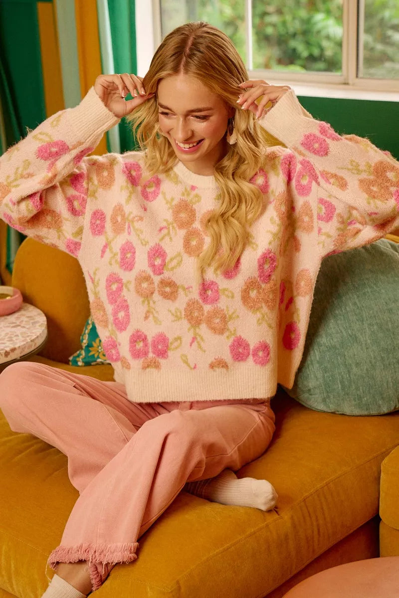 Towel Texture Floral Pattern Sweater