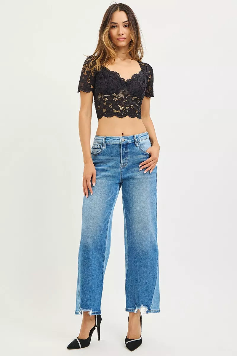 Slouchy Cropped Barrel Jeans with Contrast Wash