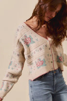 SO ME Floral Pattern Long Sleeve Button Sweater Cardigan