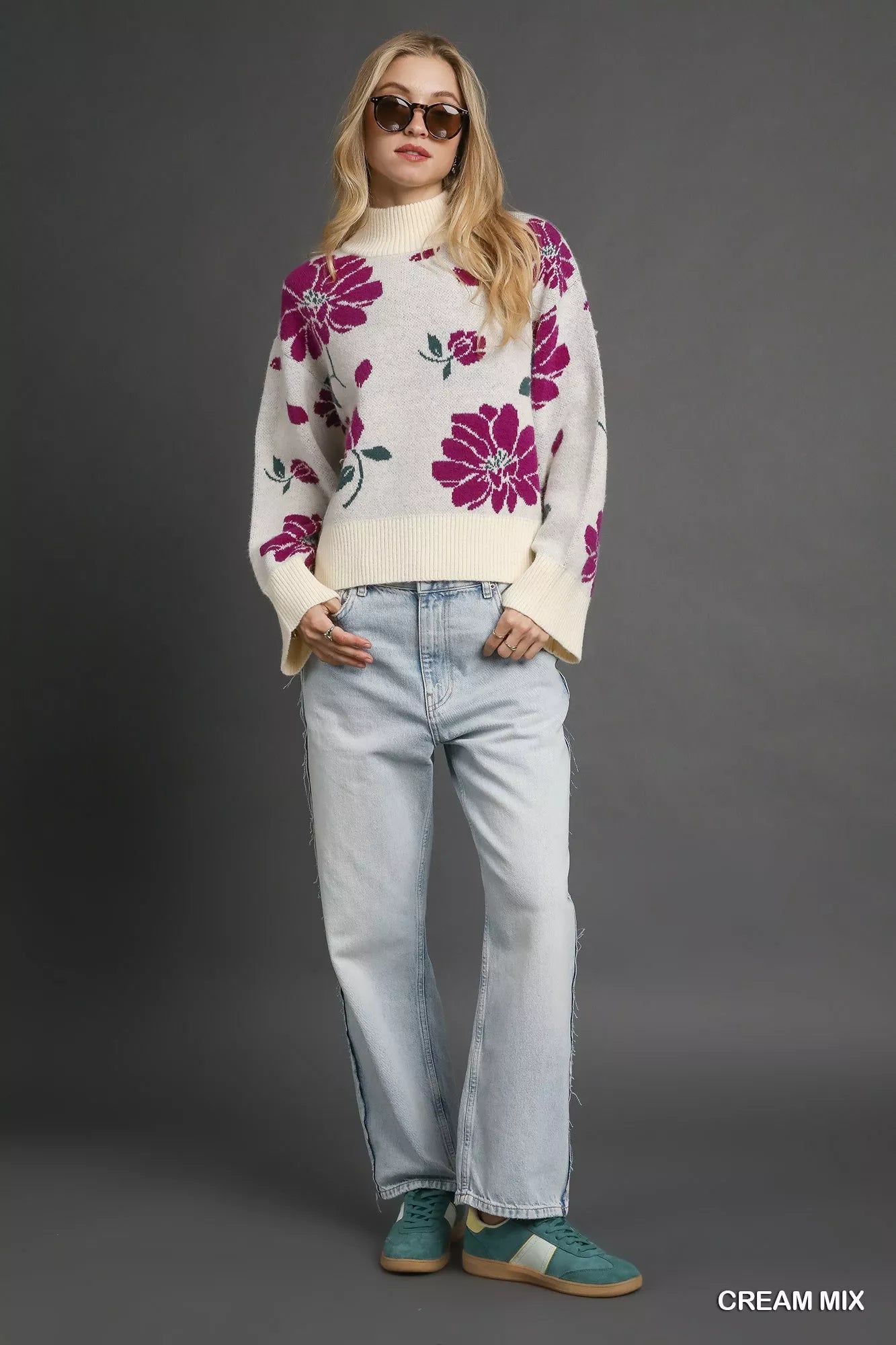 Floral Mock Neck Sweater