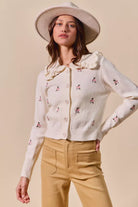 Collared Floral Embroidered Button Down Cardigan