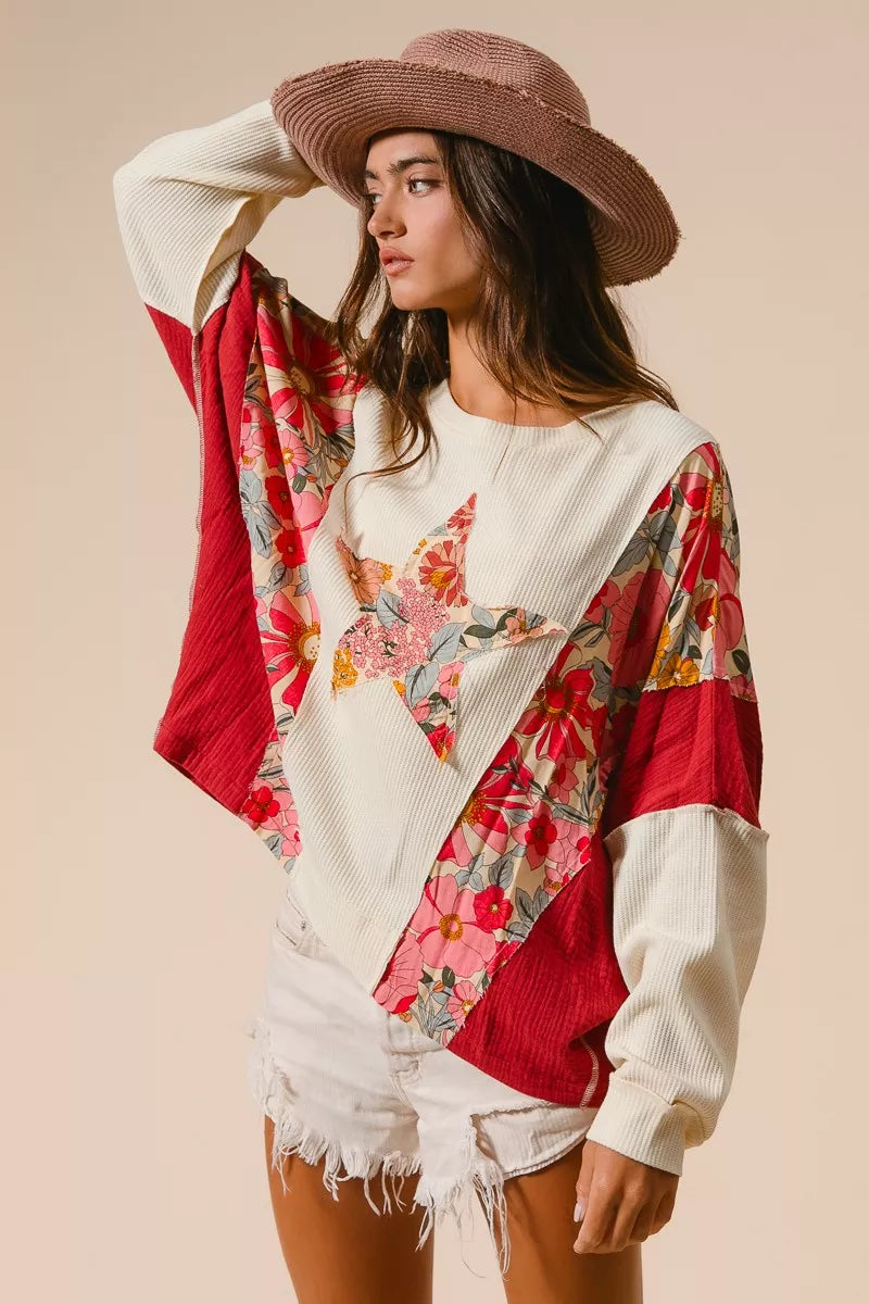 Floral Star Patch Sweatshirt