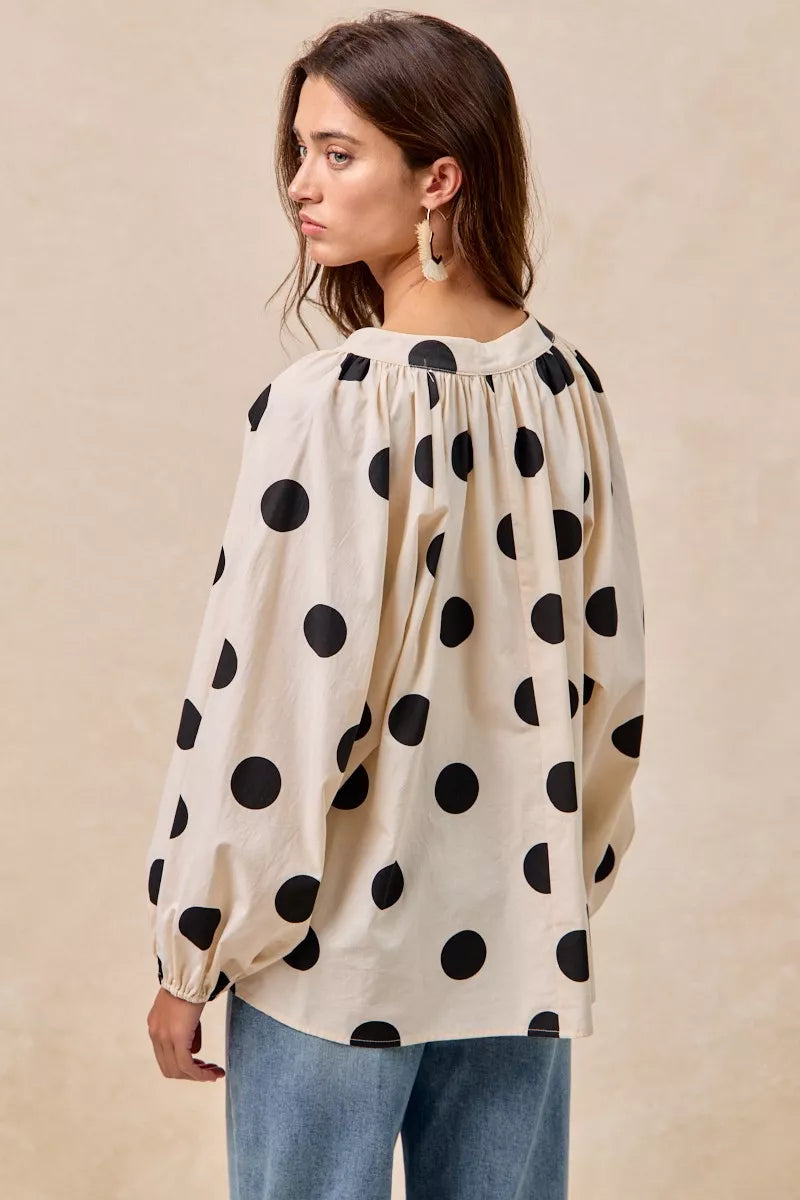 Polka Dot Balloon Sleeves Blouse