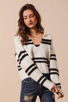 Fuzzy Stripe Deep U-Neck Sweater